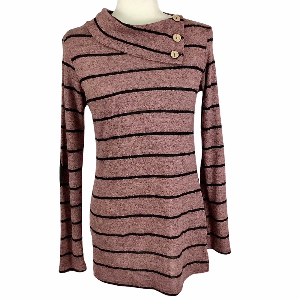 VANILLA BAY Striped Button-Neck Knit Tunic Top
